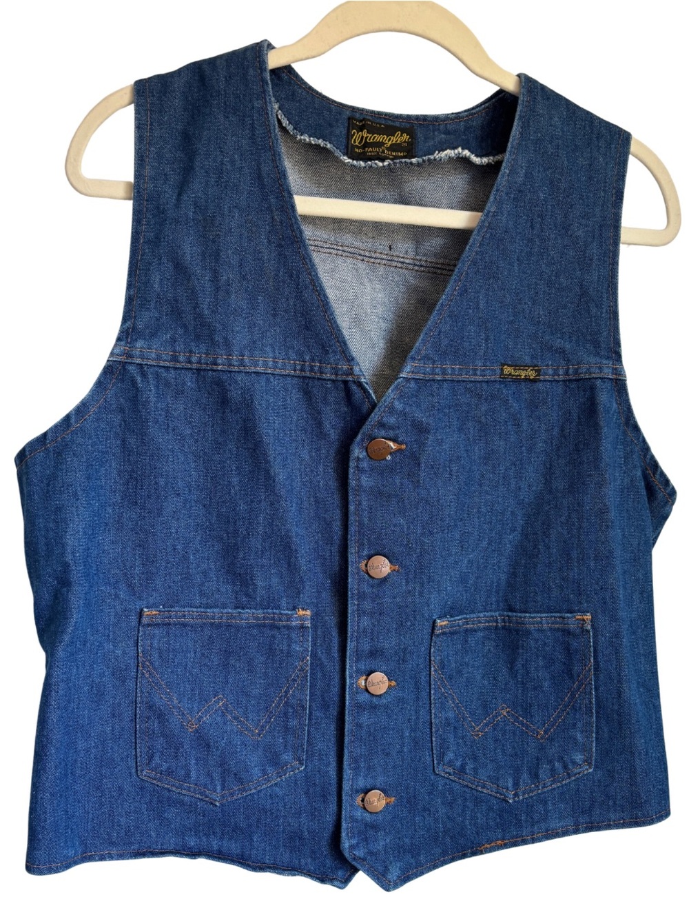 Vintage 70s Wrangler No-Fault Denims Vest – Made in USA - M